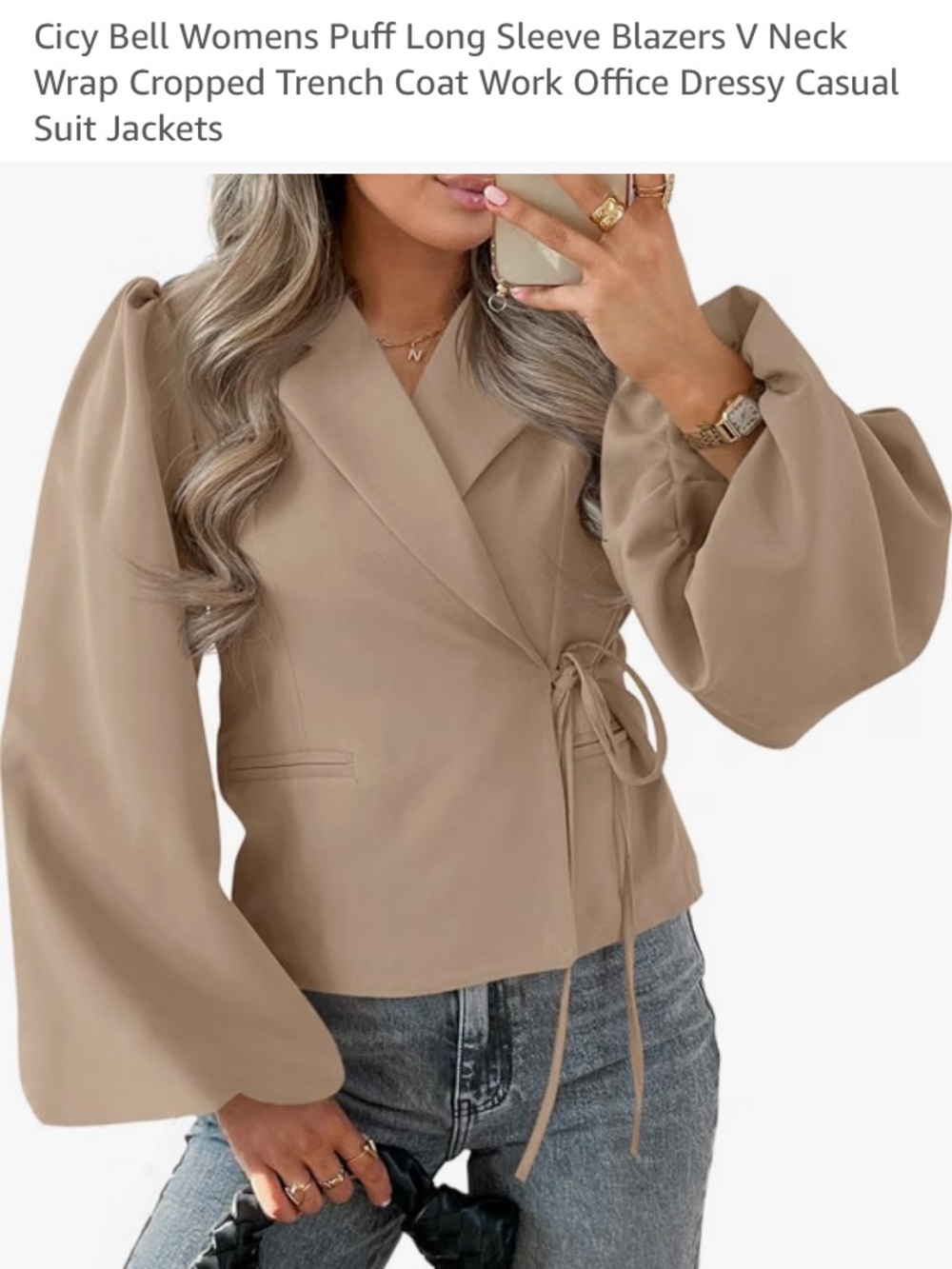 Puff Sleeve Wrap Blazer Jacket in Taupe